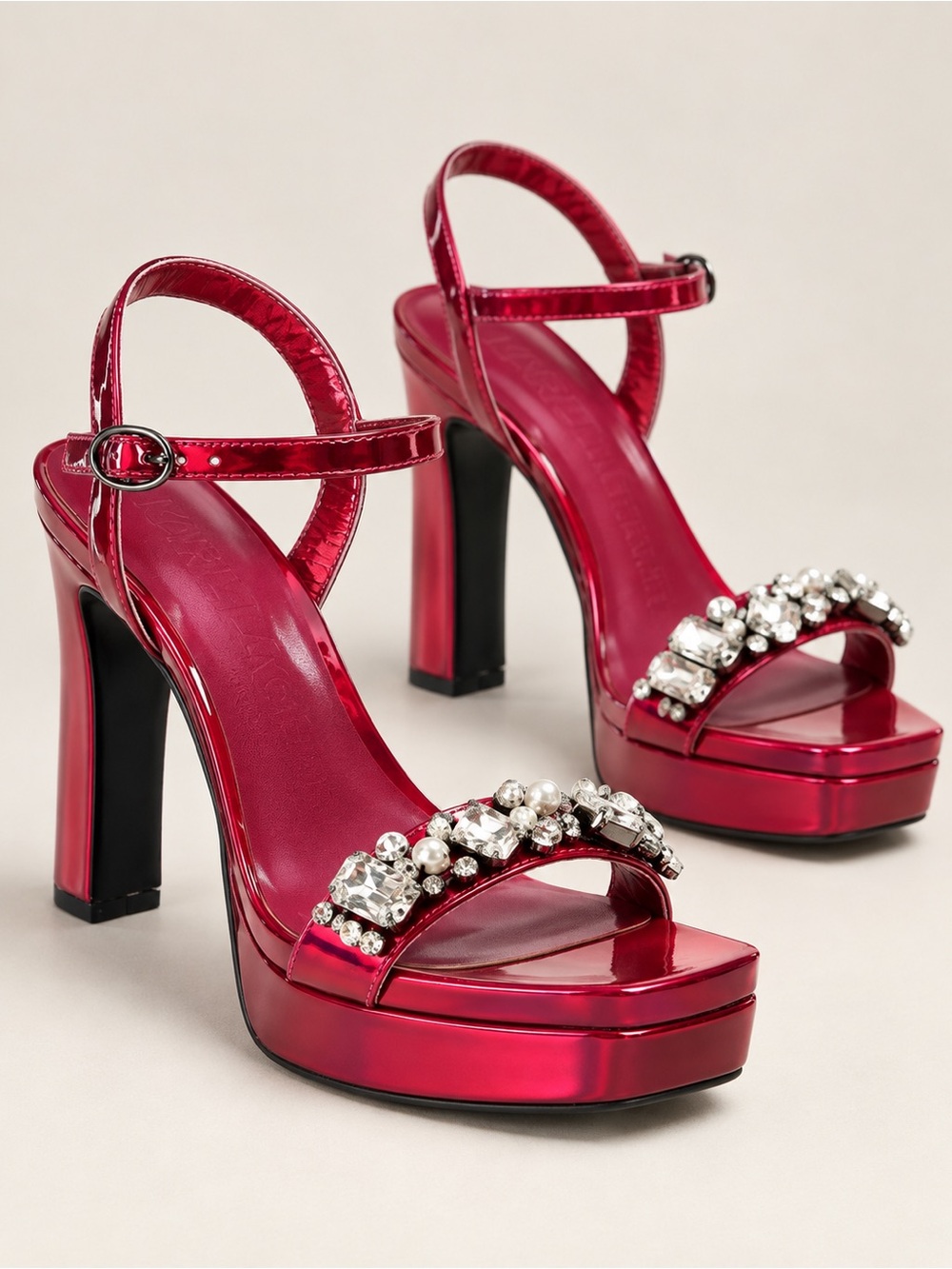 NWT Karl Lagerfeld Claude Crystal Embellished Platform Sandals Heels Sz 8